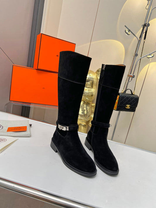 Hermes 2024 Fall/Winter Premium Suede Leather Boots – Top Version Blk