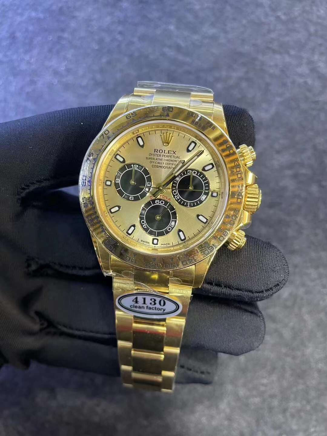 Super Clean Factory Daytona Gold | Black Bezel | Cal. 4130 | 904L Steel | Champagne Dial