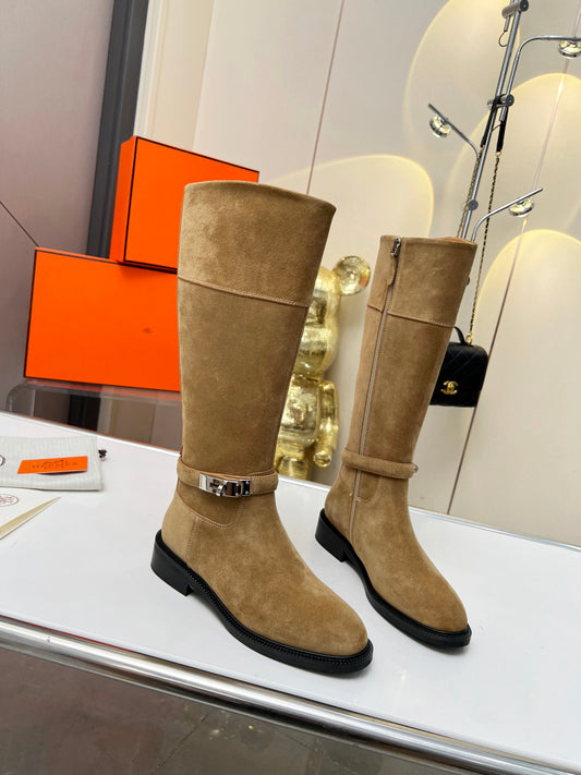 Hermes 2024 Fall/Winter Premium Suede Leather Boots – Top Version Brn