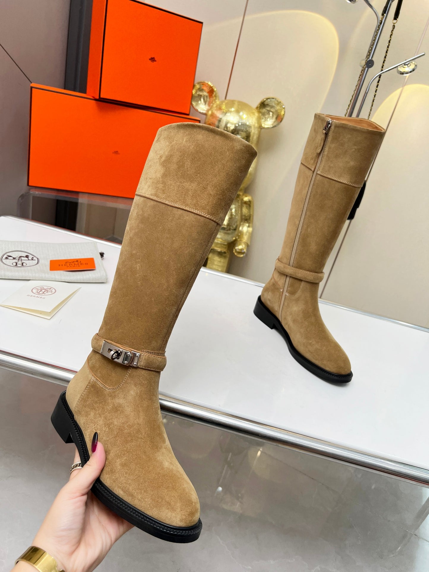 Hermes 2024 Fall/Winter Premium Suede Leather Boots – Top Version Brn