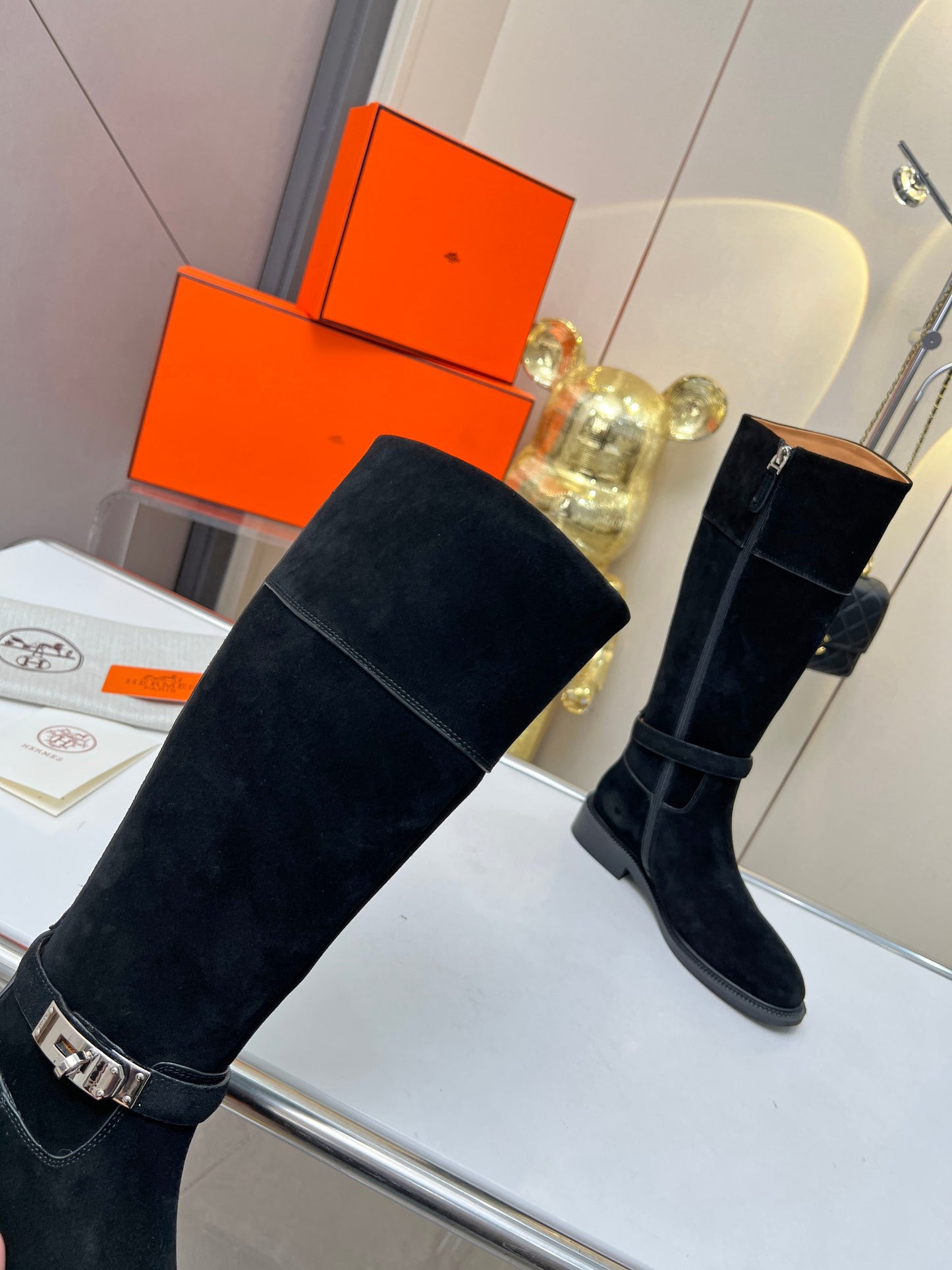 Hermes 2024 Fall/Winter Premium Suede Leather Boots – Top Version Blk