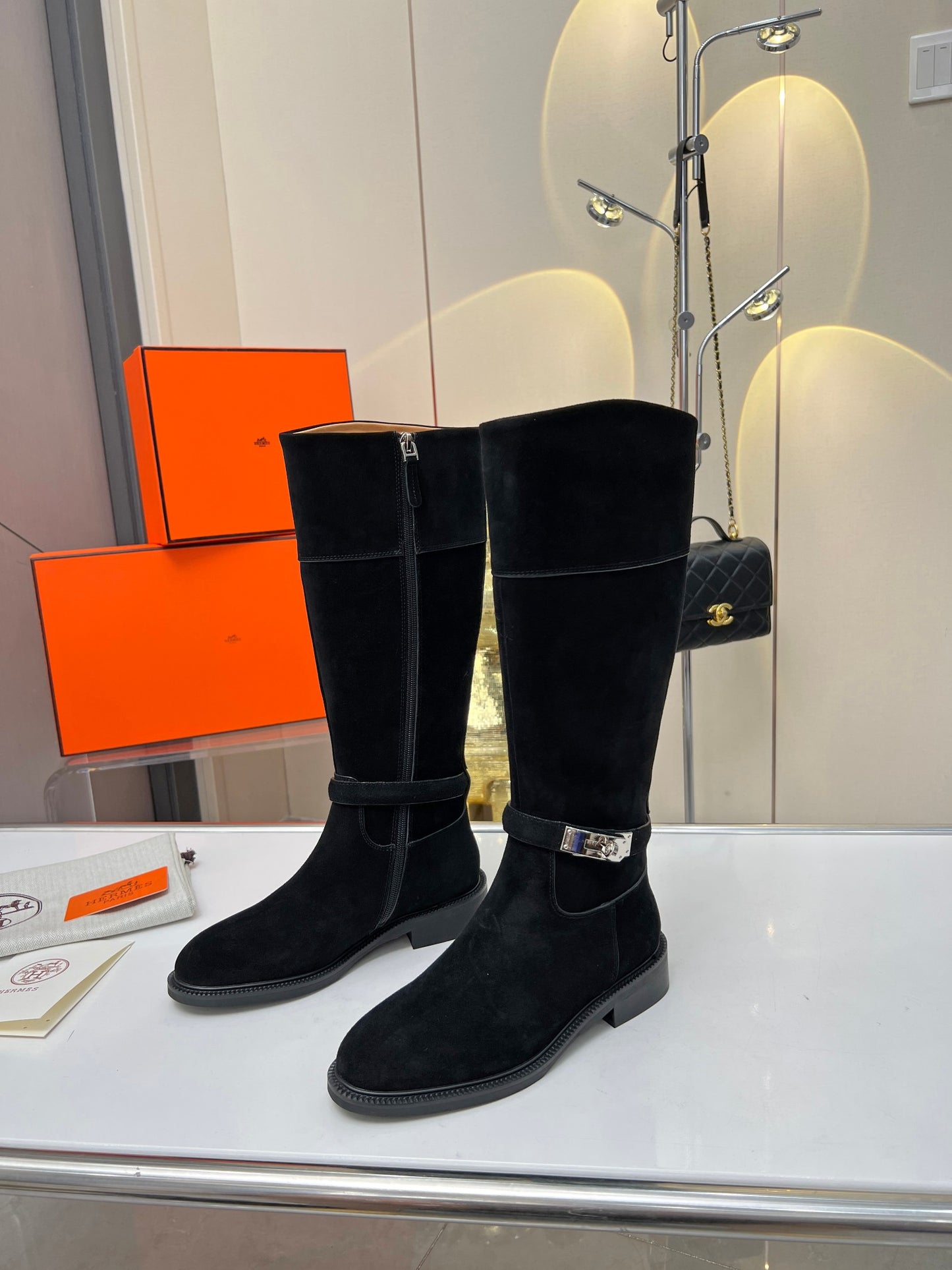 Hermes 2024 Fall/Winter Premium Suede Leather Boots – Top Version Blk