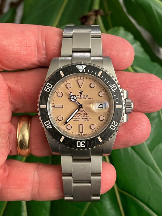 Submariner Parakeet – Custom Carbon Bezel & Enamel Light Brown Dial